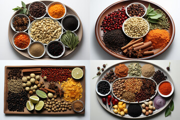 spices and herbs on a plate top view close-up