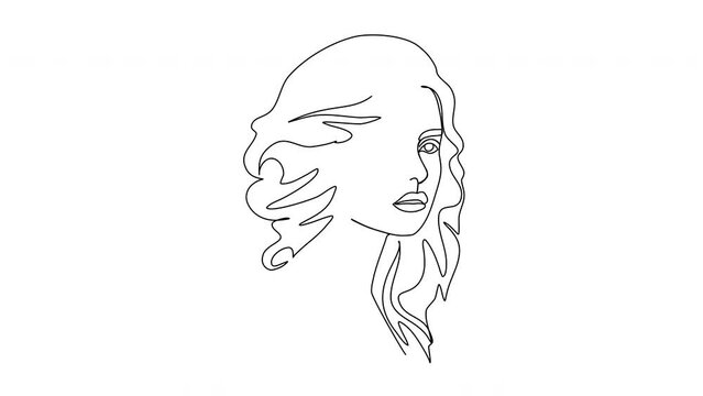 Continuous line beautiful woman line art animation. One line art.