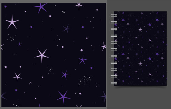 Vector seamless pattern of stars on dark background. Stars background. Night sky pattern.