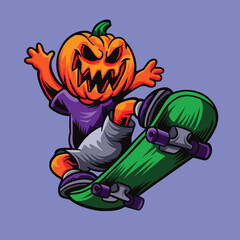 Pumkin Helloween Skate Vector Illustration