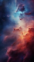 A vibrant sky filled with clouds and twinkling stars