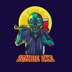 Zombie Axe Helloween Scary Vector Illustration