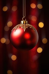 Obraz premium A vibrant red ornament hanging elegantly from a shimmering gold chain