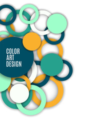 Colorful geometric abstract background. Overlapping colorful circles and rings. Modern elegance, bright fashion background. Brochure and banner template. Vector