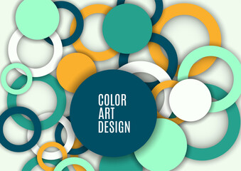Colorful geometric abstract background. Overlapping colorful circles and rings. Modern elegance, bright fashion background. Brochure and banner template. Vector