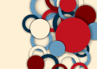 Colorful geometric abstract background. Overlapping colorful circles and rings. Modern elegance, bright fashion background. Brochure and banner template. Vector