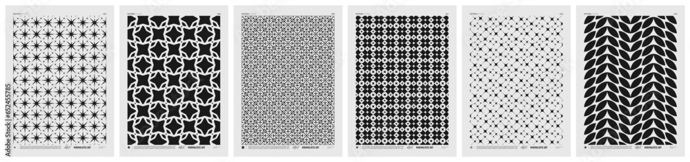 Aufkleber abstract vector minimalistic posters with geometric pattern, black and white rhythmic repeating text