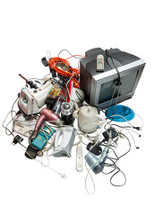 Heap. of electronic waste for recycling. Old household electrical appliances. Sustainable living concept - 652455913