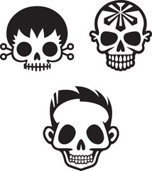 Funny skull Black And White, Vector Template Set for Cutting and Printing	
