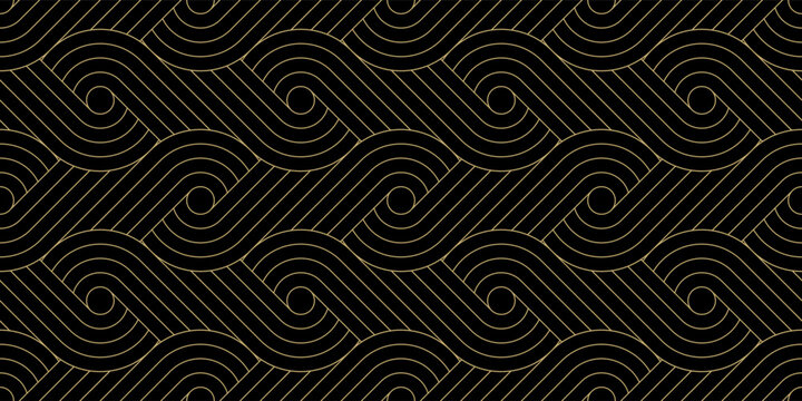 Luxury Gold Background Pattern Seamless Geometric Line Circle Wave Abstract Design Vector. Christmas Background.