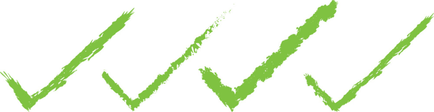 Green tick mark. Right and correct symbol set with brush style texture.