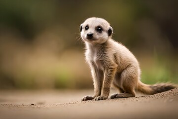 Naklejka na ściany i meble Create a heartwarming composition of a baby meerkat pup standing upright