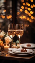 Fototapeta na wymiar Candlelit dinner with champagne glasses