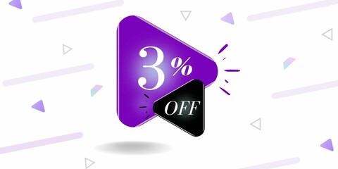 3% off limited special offer. Banner with three percent discount on a white background with purple triangles and black - 1