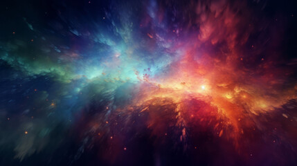 Obraz premium A vibrant celestial landscape with swirling stars and fluffy clouds