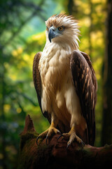 Obraz premium Majestic Philippine Eagle perched on a treetop in its dense forest habitat
