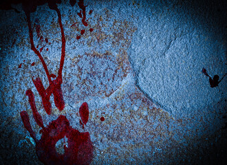 Bloody background, scary old cement wall. Concept of horror and Halloween