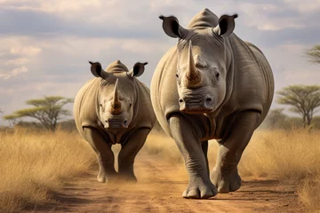 Foto op Canvas Northern White Rhinoceros in savannah landscape © thejokercze