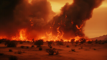Fototapeta premium A massive inferno engulfing the barren desert landscape