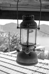 old model kerosene lamp. close up