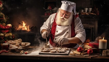 Santa cooking for Christmas. Generated by AI.
