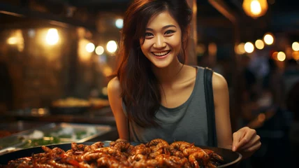 Raamstickers asian Poeple travel and eating street food concept. © JKLoma