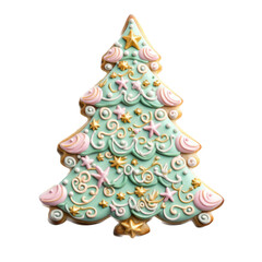 a frosted Christmas tree cookie in a Holiday-themed, photorealistic illustration in a transparent PNG, cutout, and isolated. generative ai