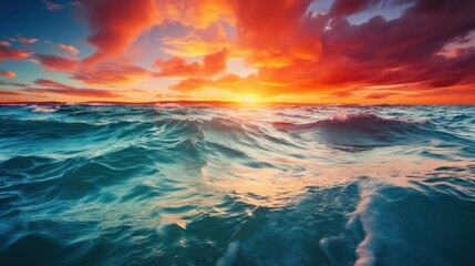 Fototapeta na wymiar Vibrant sunset over calm ocean waves