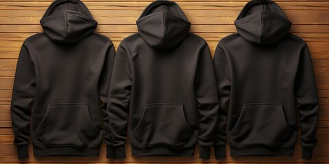 Set of Black front and back view tee hoodie hoody sweatshirt on transparent background cutout