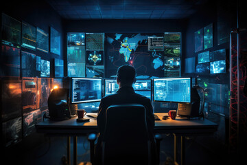 Cybersecurity expert monitoring digital defenses and protecting against cyber threats