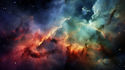 Fototapeta na wymiar A vibrant celestial scene with stars and fluffy clouds