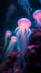 A mesmerizing group of jellyfish gracefully floating in the water