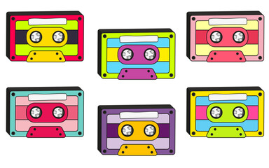 set of bright music cassettes