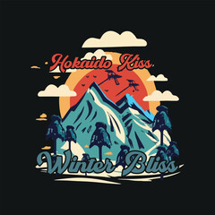 Ski mountain illustration t shirt design. Vintage mountain ski vector design for apparel and clothes for your brand