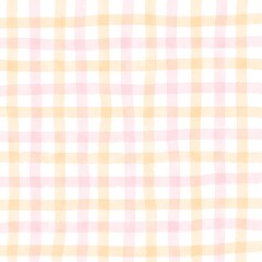 Pink Orange Gingham Check Hand Drawn Background