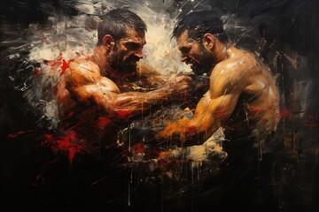 Intense fight in the ring among determined boxers., generative IA