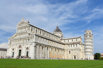 Pisa, Italy. September 18, 2923. The baptisterium, the duoma, cathedral and the leaning tower of Pisa.