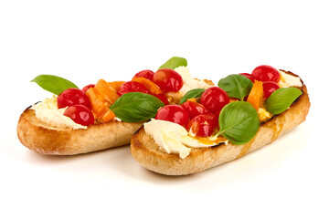 Traditional Bruschetta, isolated on white background. High resolution image.