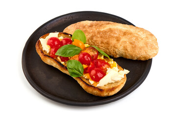 Spanish Tapas and Pinchos with mascarpone cheese, isolated on white background. High resolution image.