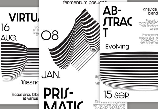 Flyer A4 Black and White Striped Abstract Futuristic Shape