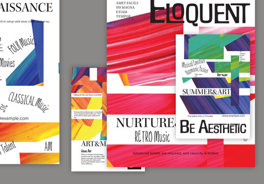 A4 Flyer Abstract Creative Layout with Bright Acrylic Colored Crafted Paper Collage