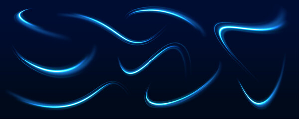 Light blue Twirl. Electric light, light effect. Vector illustration of blue abstract background with blurred magic neon light curved lines. Curve light effect of blue line.