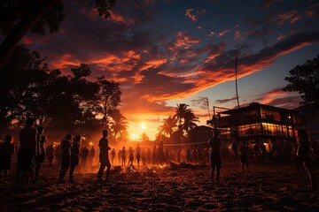 Volleyball departure at dusk, players in action., generative IA