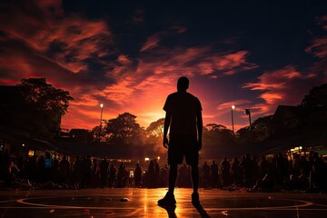 Intense dispute on a vibrant basketball court., generative IA - obrazy, fototapety, plakaty