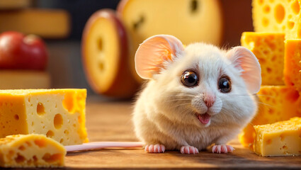 Cute cartoon mouse with cheese