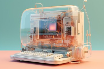 Digital illustration of contemporary PC on transparent backdrop. Generative AI