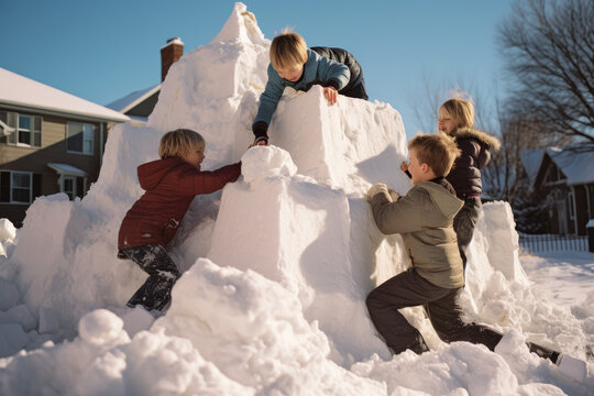 Children building a snow fort