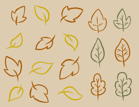 Cute Fall Leaves Hand Drawn Assets Autumn Elements Vector Set 