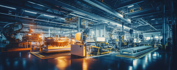 Machinery and production lines within a modern manufacturing facility - obrazy, fototapety, plakaty