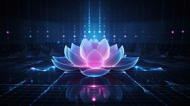Futuristic lotus flower with circuit big data technology. AI generated image